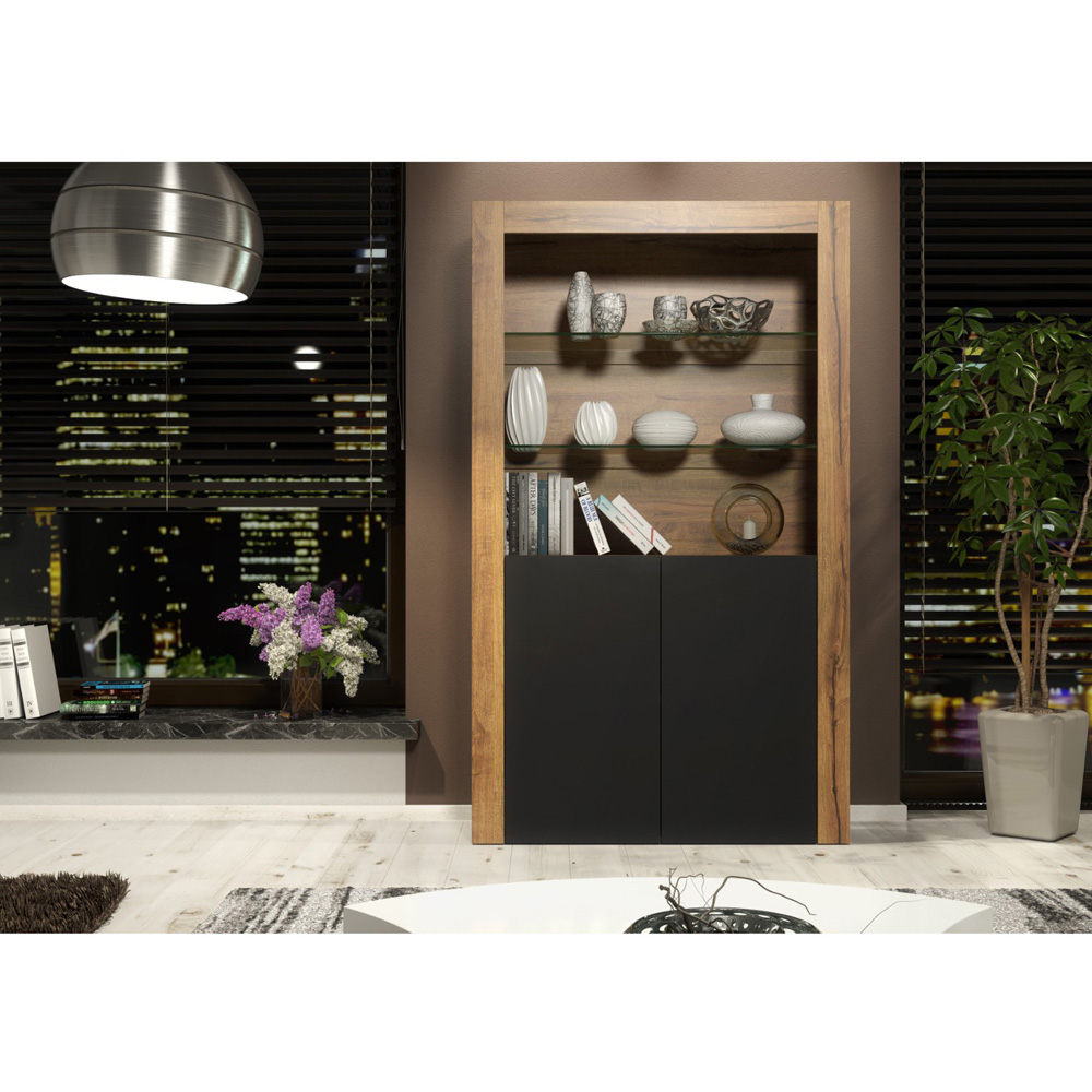 Creative Furniture Spectrum Dark Oak and Black Matte 2 Door 3 Shelf Display Cabinet Image 5