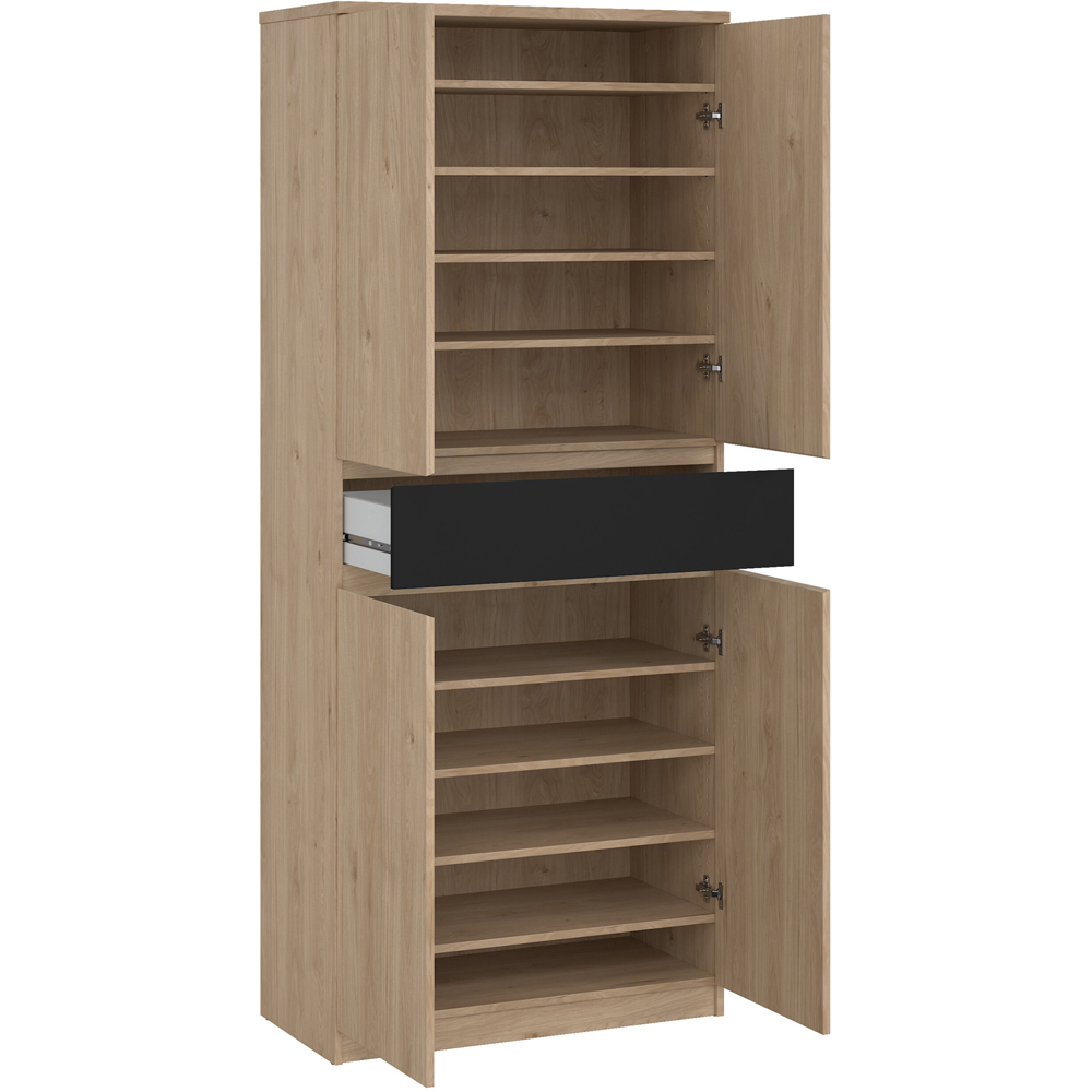 Florence 4 Door Single Drawer Jackson Hickory Oak and Black Shoe Cabinet Image 4