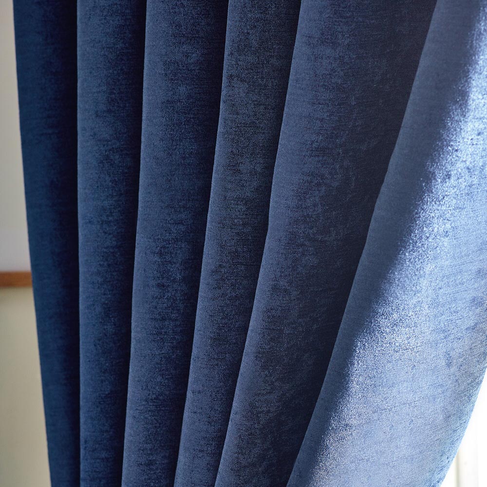 Alan Symonds Blue Chenille Blackout Pencil Pleat Curtains 168cm x 183cm Image 3