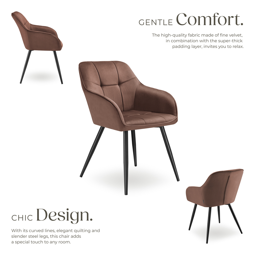 tectake Marilyn Set of 6 Brown and Black Quilted Velvet Dining Chair Image 4