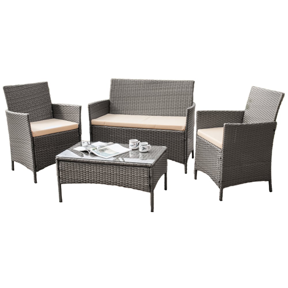 Comfy Living 4 Seater Light Grey Rattan Sofa Set with Cover Image 2