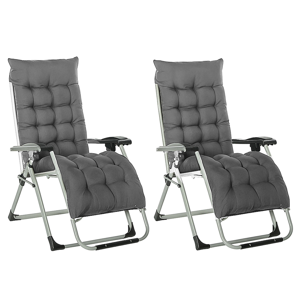 Neo Zero Gravity Dark Grey Reclining Sun Lounger with Padded Cushions Set of 2 Image 2