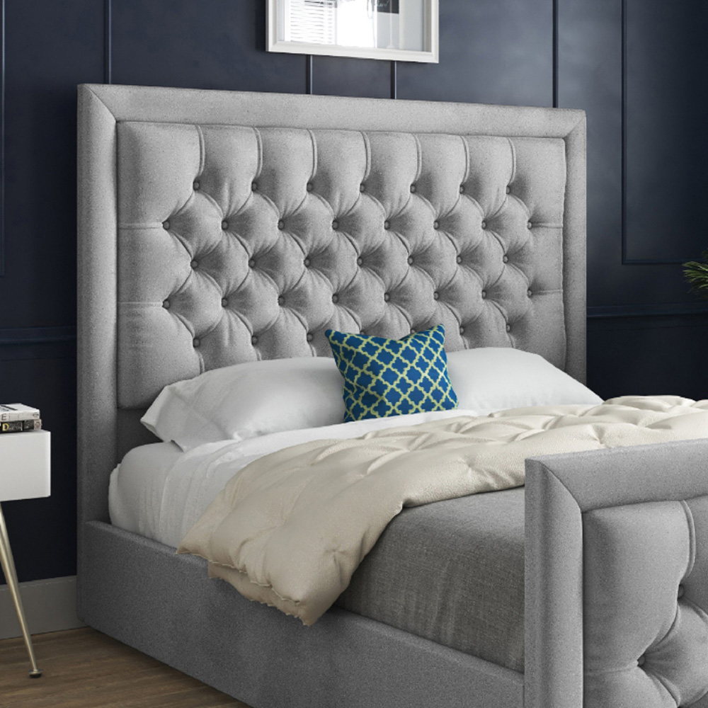 Rovigo Small Single Grey Soft Velvet Upholstered Bed Frame with Deep Buttoned Headboard Image 3