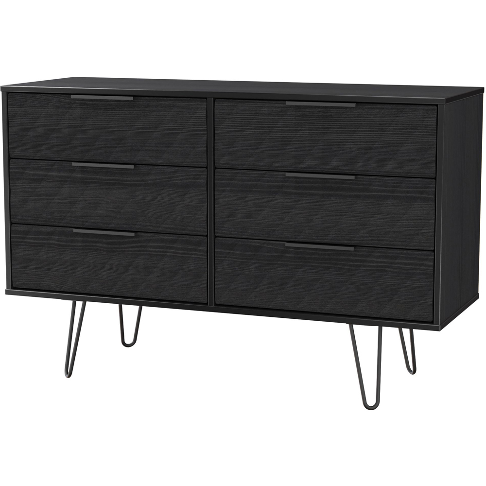 Crowndale Harlequin 6 Drawer Black Ash Wide Chest of Drawers Ready Assembled Image 2