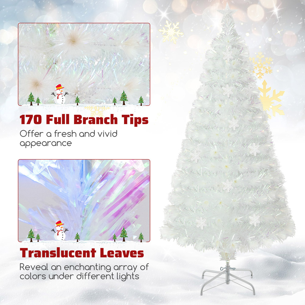 Costway 24 Multicolour LED White Fibre Optic Pre-Lit Artificial Christmas Tree 5ft Image 6