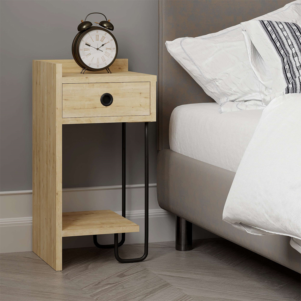 Decortie Sirius Single Drawer 2 Shelf Oak Left Module Bedside Table Image 5
