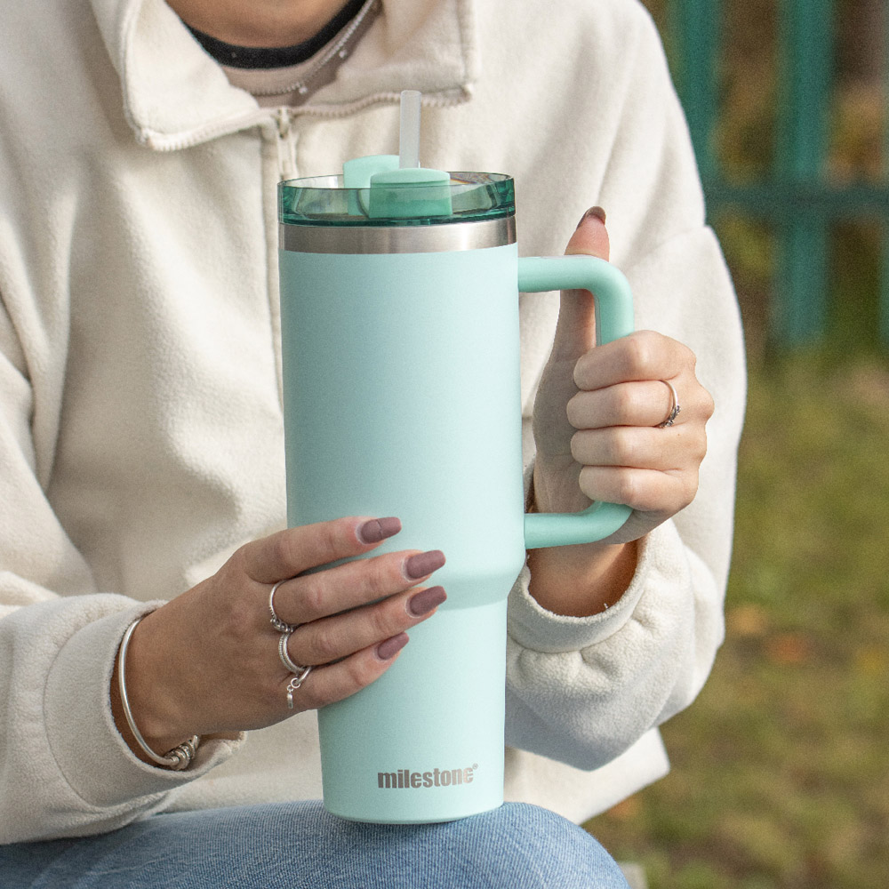 Milestone Camping Mint Green Insulated Travel Tumbler 1L Image 2