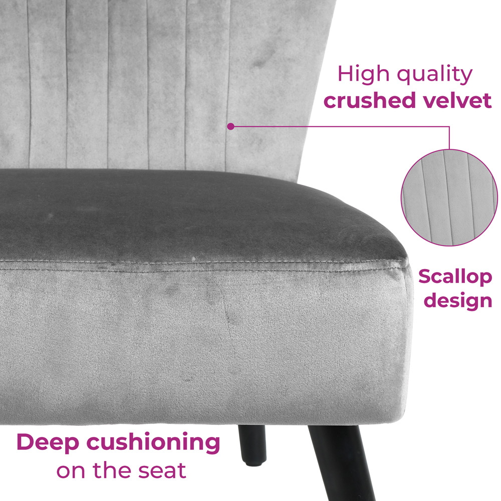 Neo Grey Velvet Shell Accent Chair with Black Legs Image 5