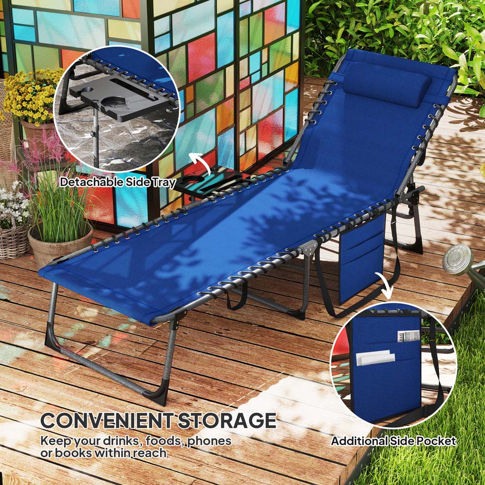 Outsunny Grey 5 Level Adjustable Folding Sun Lounger with Side Table Image 6
