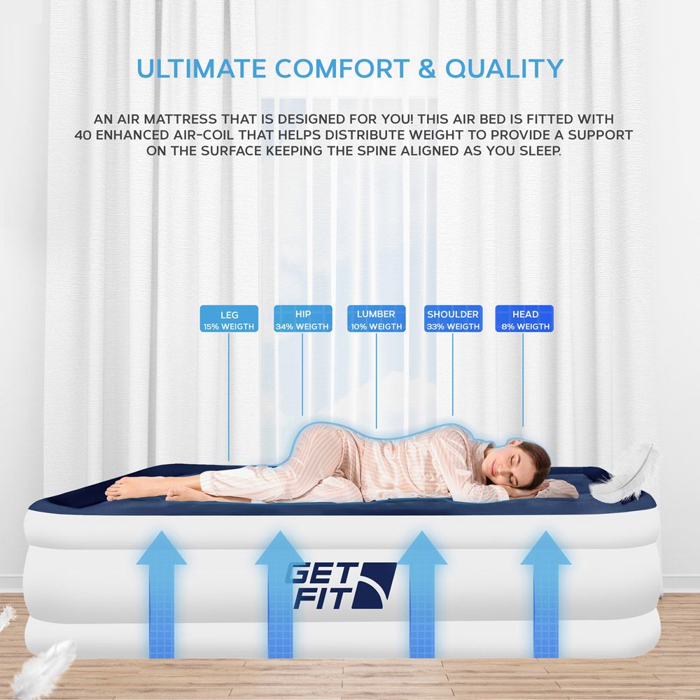 Get Fit White and Navy King Size Inflatable Air Bed with Built-in Electric Pump Image 5