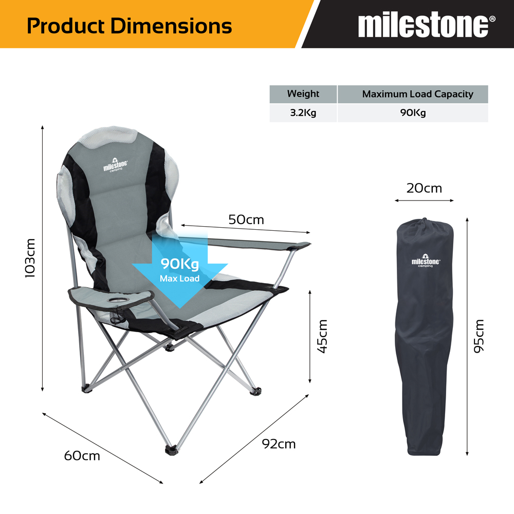 Milestone Camping Deluxe Folding Leisure Chair with Cup Holder Image 8