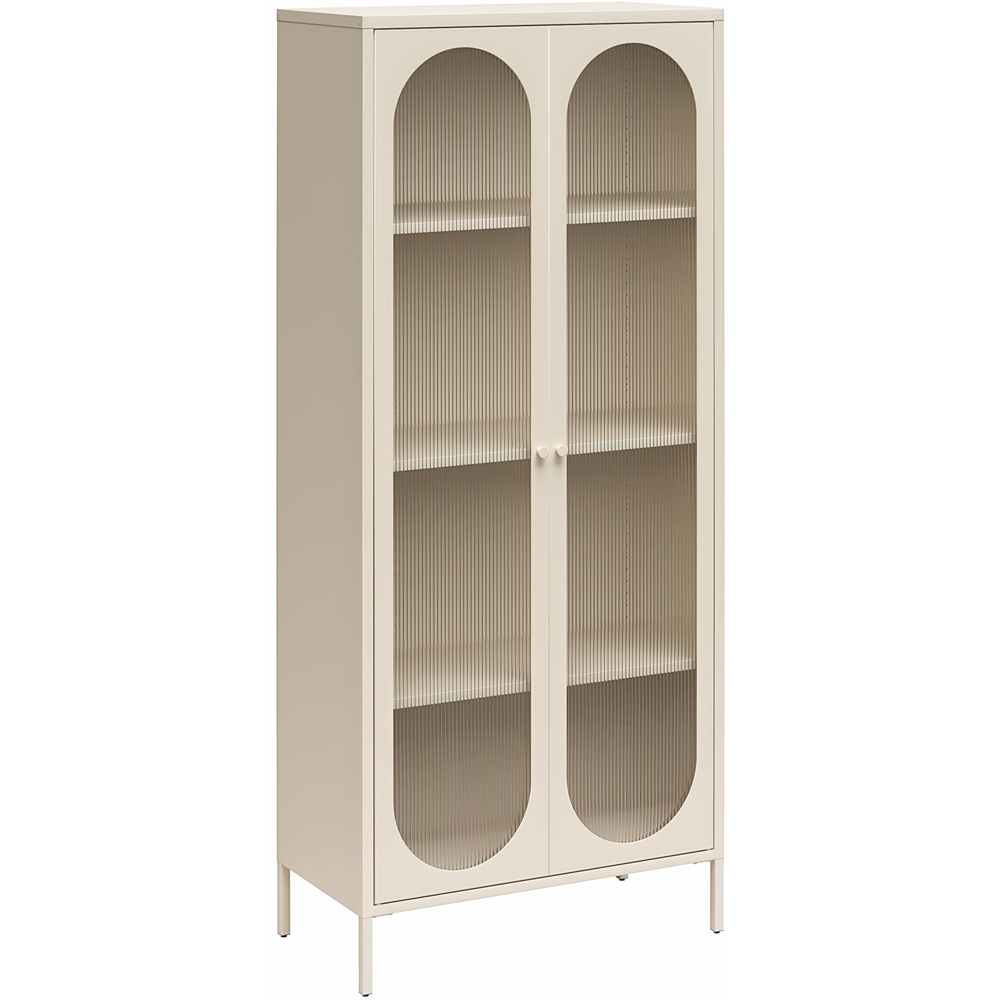Dorel Luna 2 Door Tall Parchment Fluted Glass Accent Cabinet Image 2