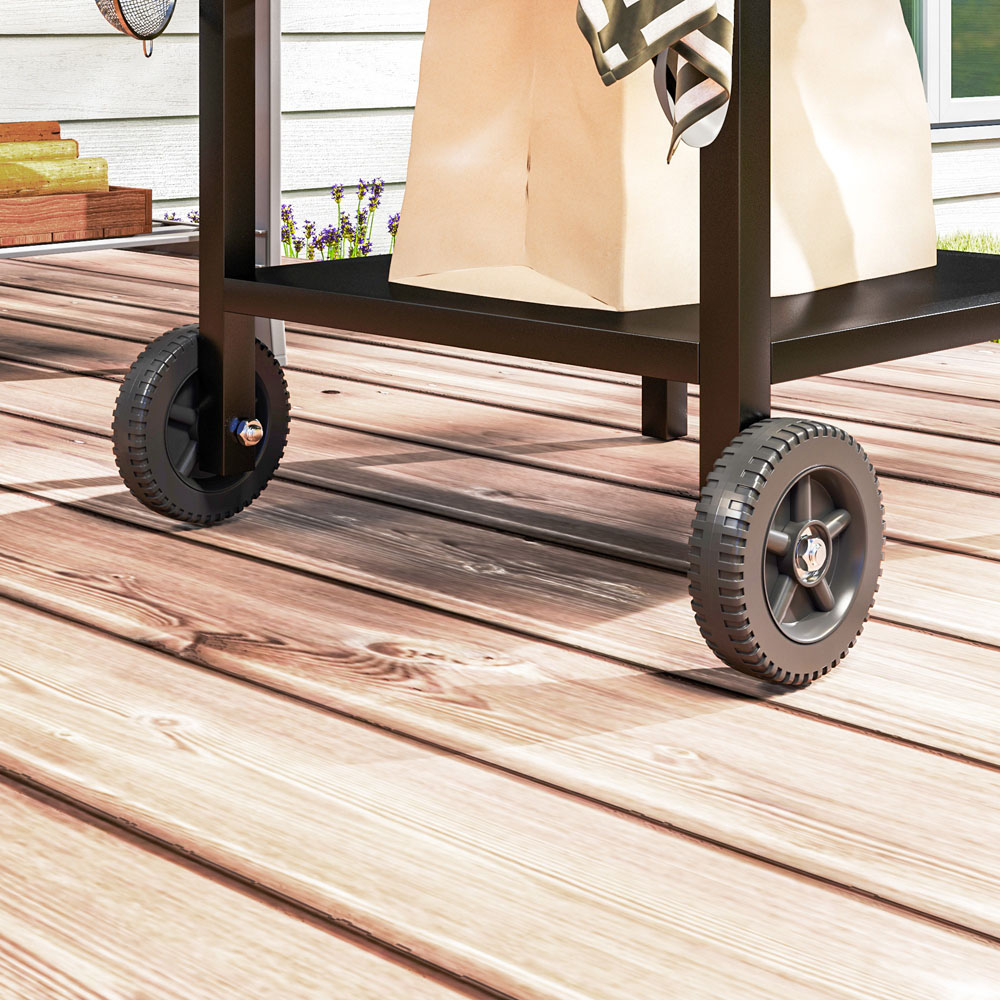 Outsunny Black Barbecue Trolley with Foldable Side Table Image 4