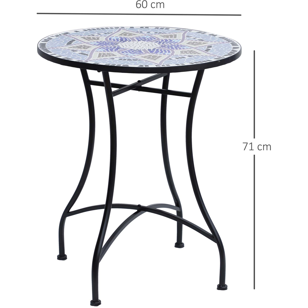 Outsunny Blue and White Mosaic Round Bistro Coffee Side Table Image 8