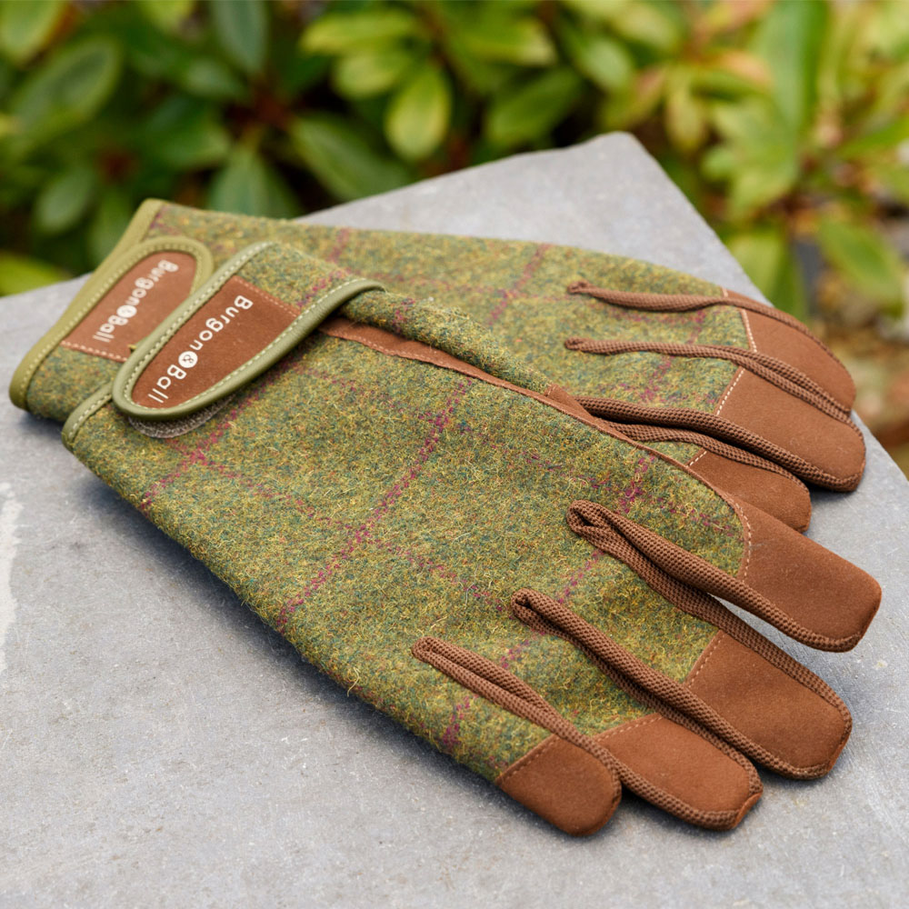 Burgon and Ball Dig The Glove Medium-Large Heritage Tweed Olive Green Gardening Gloves Image 2