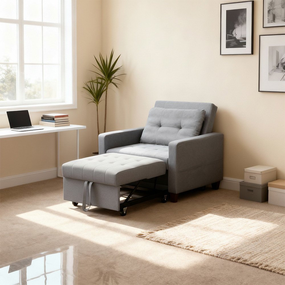 Home Source Charleston Single Seater Dark Grey Linen Sofa Bed | Homebase
