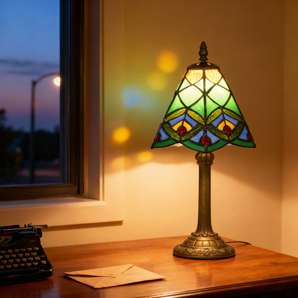 HOMCOM Tiffany Style Handcrafted Stained Glass Table Lamp Image 4