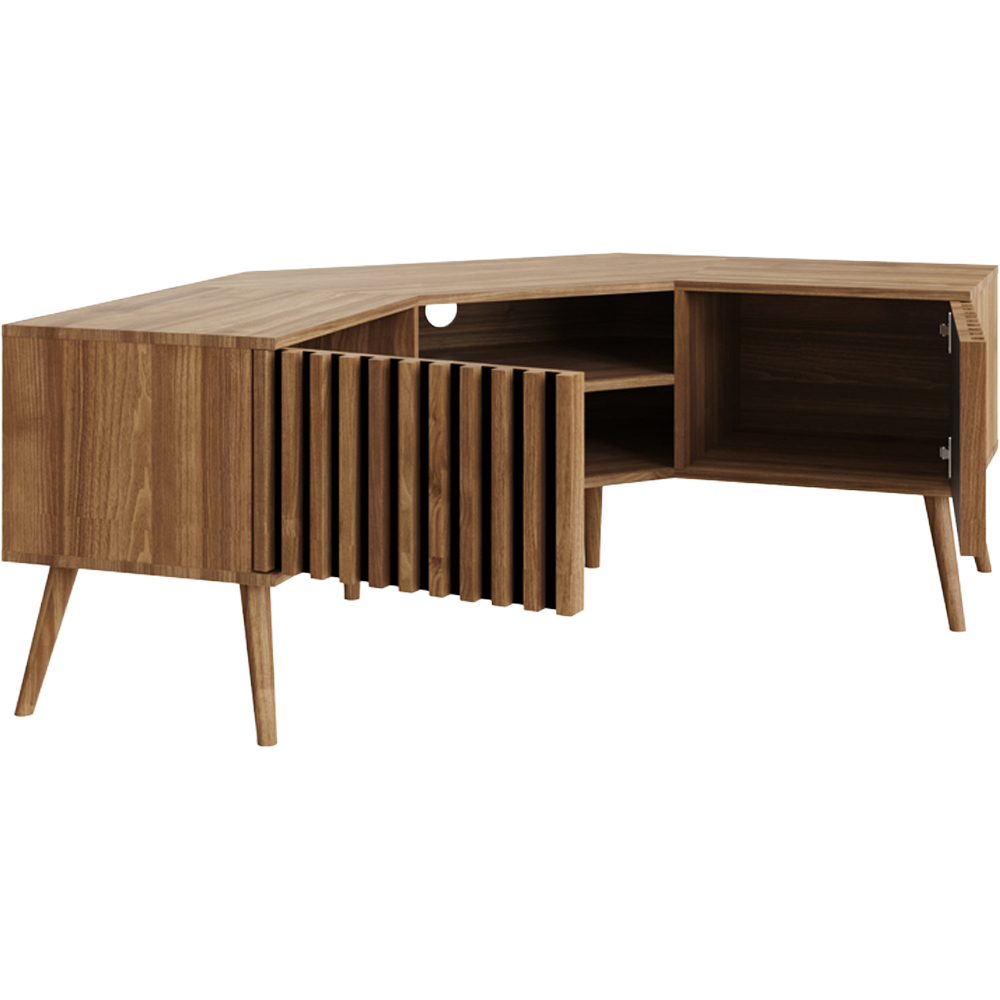 GFW Rowan 2 Door 2 Shelf Oak Slatted Corner TV Unit Image 3