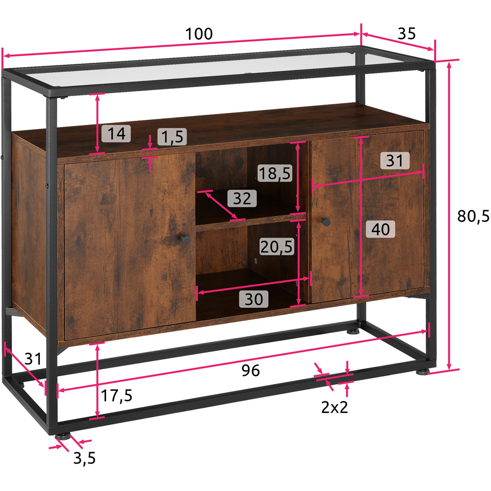tectake Oldham 2 Compartment Dark Wood Sideboard Image 9