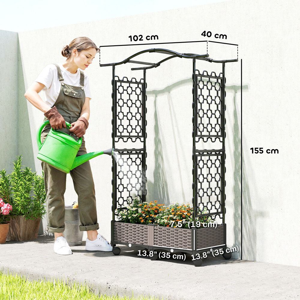 Outsunny Black Plastic Raised Garden Bed with Trellis 155 x 40 x 102cm Image 9