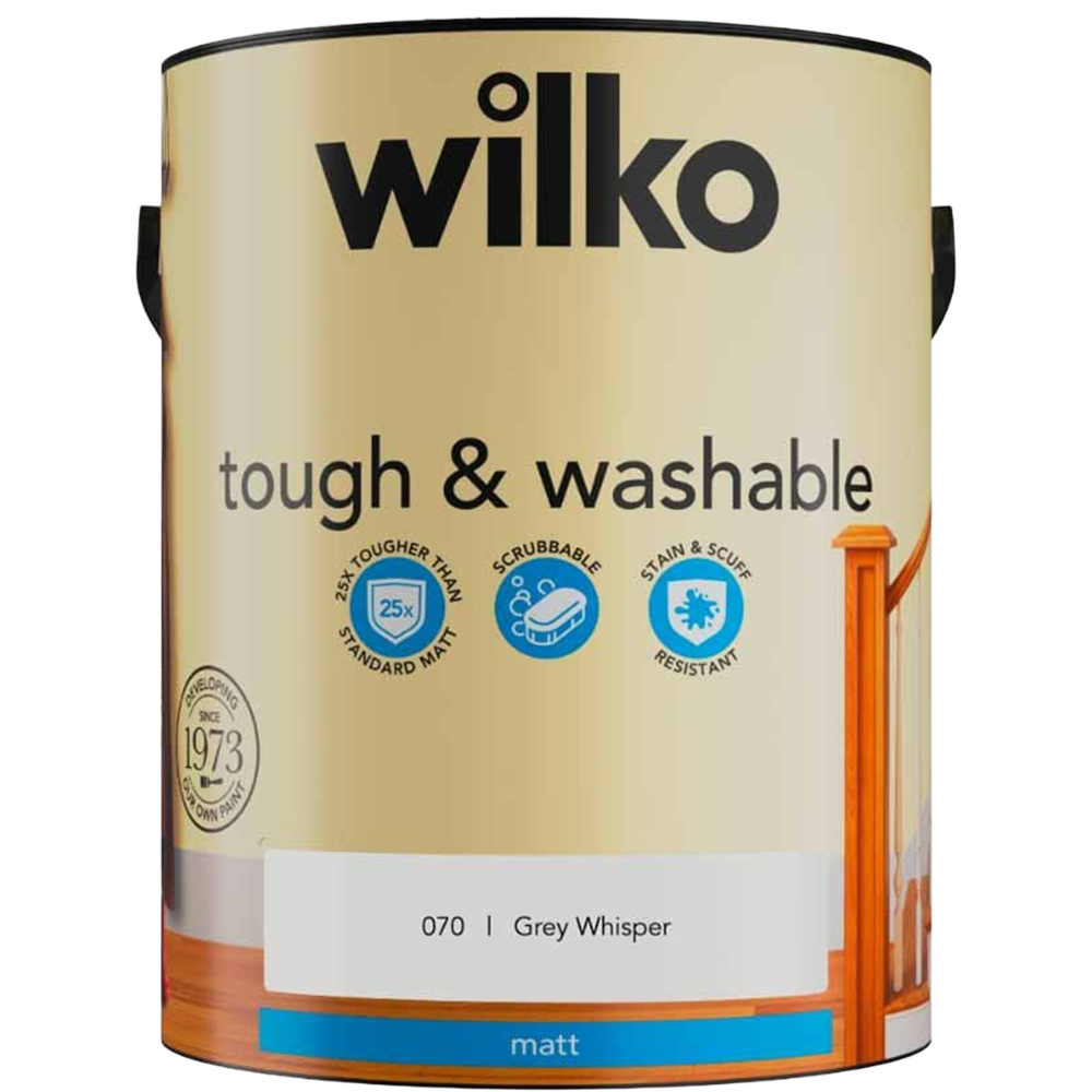 Wilko Tough & Washable Grey Whisper Emulsion Paint 5L Image 2