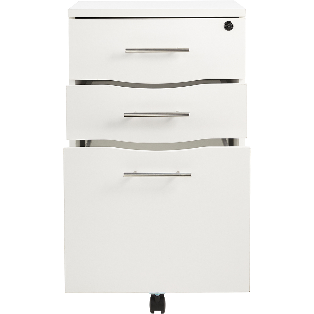 MMT Furniture Designs 3 Drawer White Wooden Lockable Short Filing Cabinet Image 4