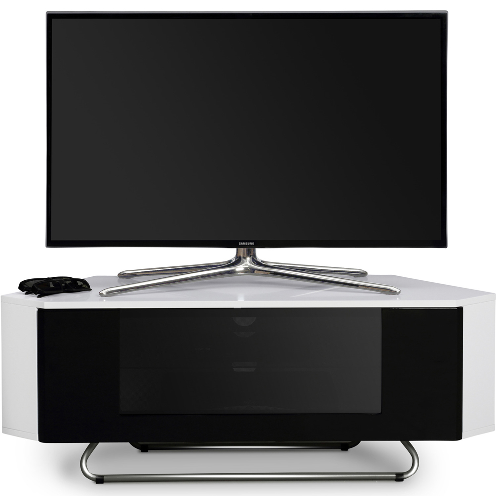 Centurion Supports Hampshire Single Door 4 Shelf Gloss White and Black TV Cabinet Image 4