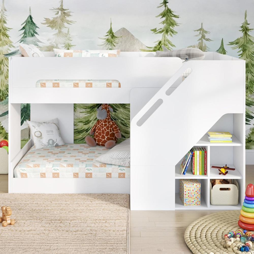 Flair Phobo Single White Low Bunk Bed with Staircase Image 2