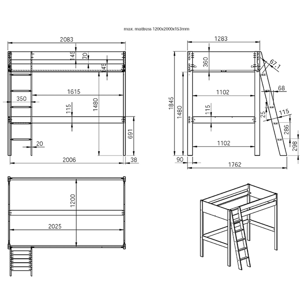 Noomi Tera Small Double White L Shaped High Sleeper with Single Bed Image 4