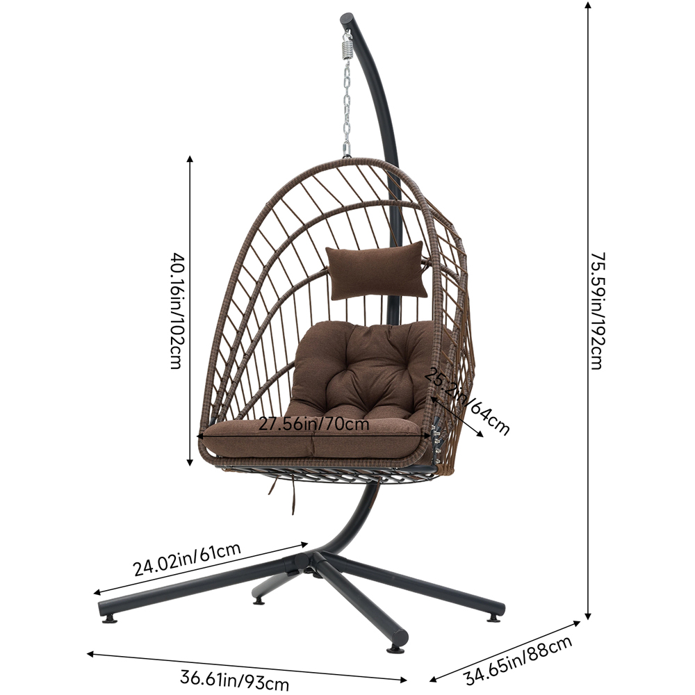 Living and Home Single Wicker Hanging Egg Chair with Cushion and Headrest Image 8