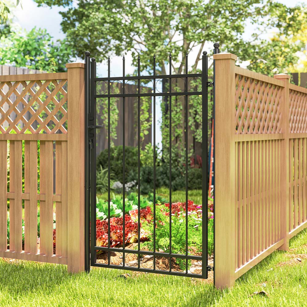 Outsunny 6.7 x 3.4ft Black Galvanised Steel Garden Fence Gate with Lock Image 5