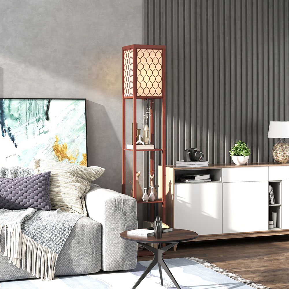 Portland 3 Shelf Brown Floor Lamp Image 3