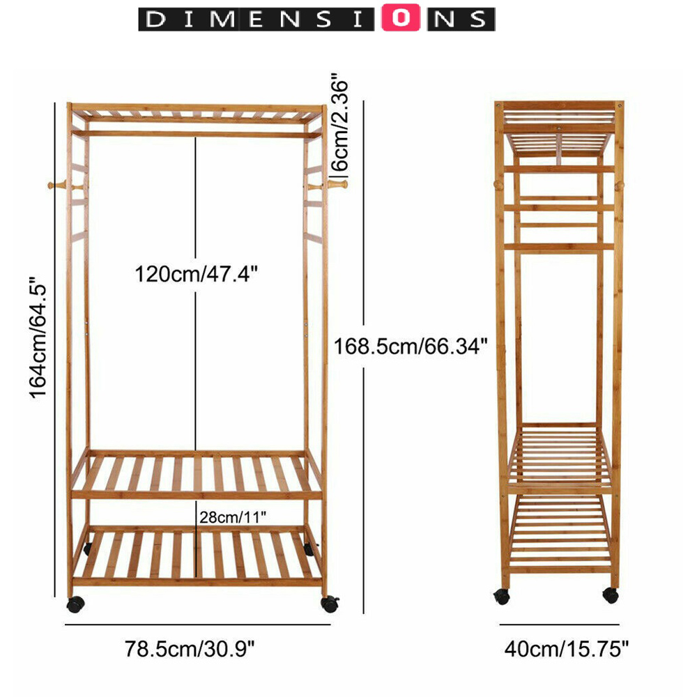 Modcraft 2 Shelf Heavy Duty Wooden Clothes Stand with Wheels Image 7