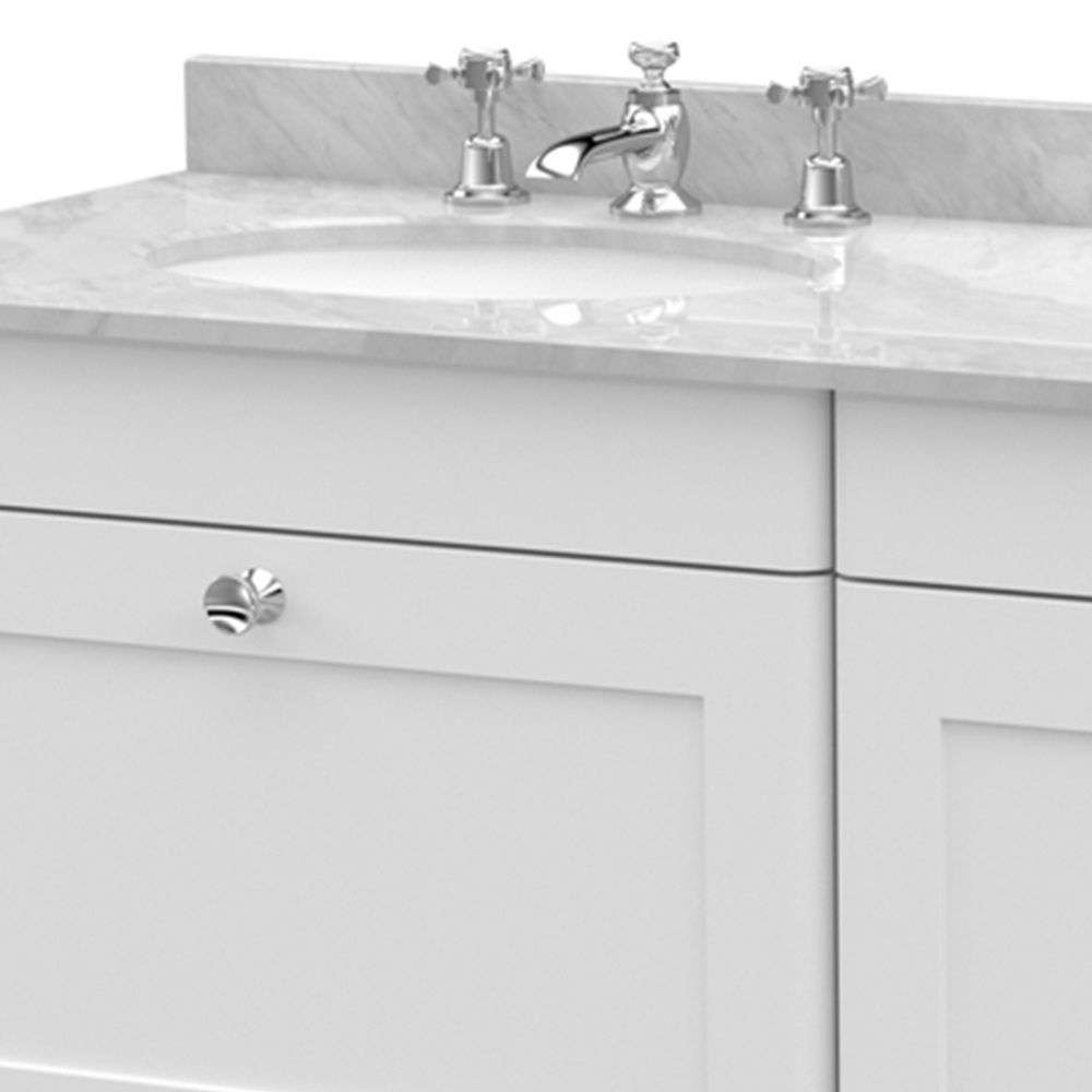 nuie Classique 2 Drawer Satin White and Grey Wall Hung Unit and 3 Tap Hole Marble Basin 1200mm Image 2