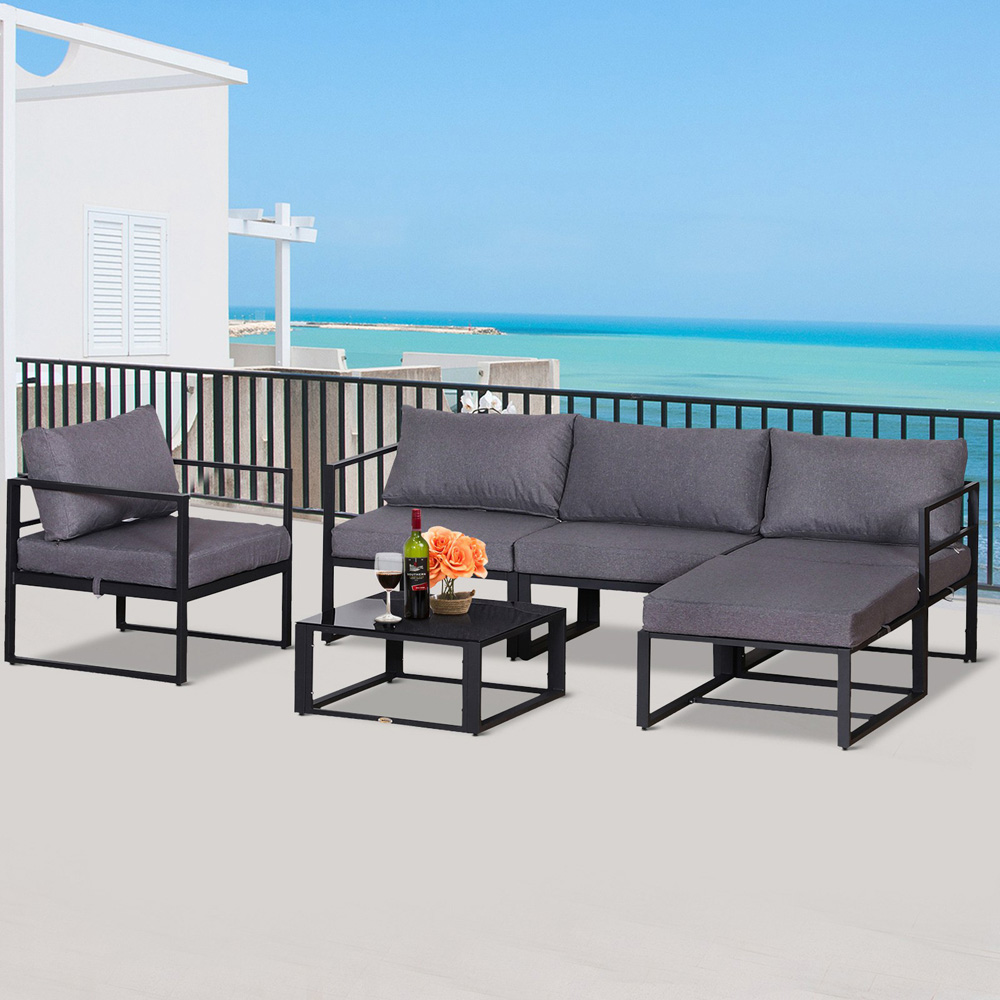 Outsunny 5 Seater Grey Sofa Lounge Set Image 1