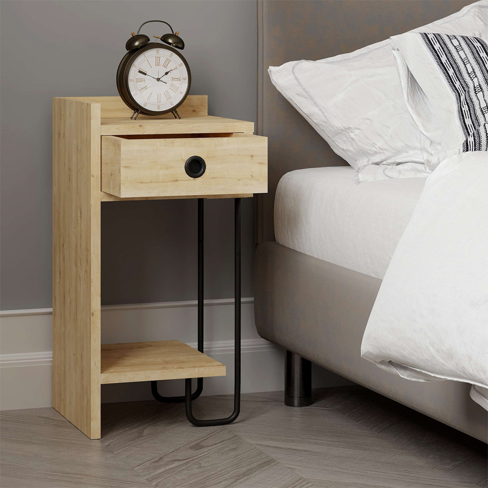 Decortie Sirius Single Drawer 2 Shelf Oak Left Module Bedside Table Image 3