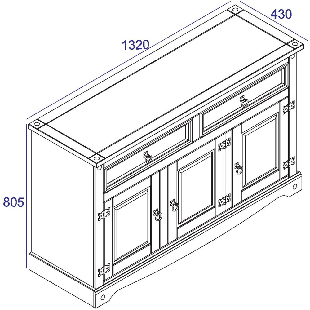 Corona 3 Door and 2 Drawer Antique Wax Finish Medium Sideboard Image 8