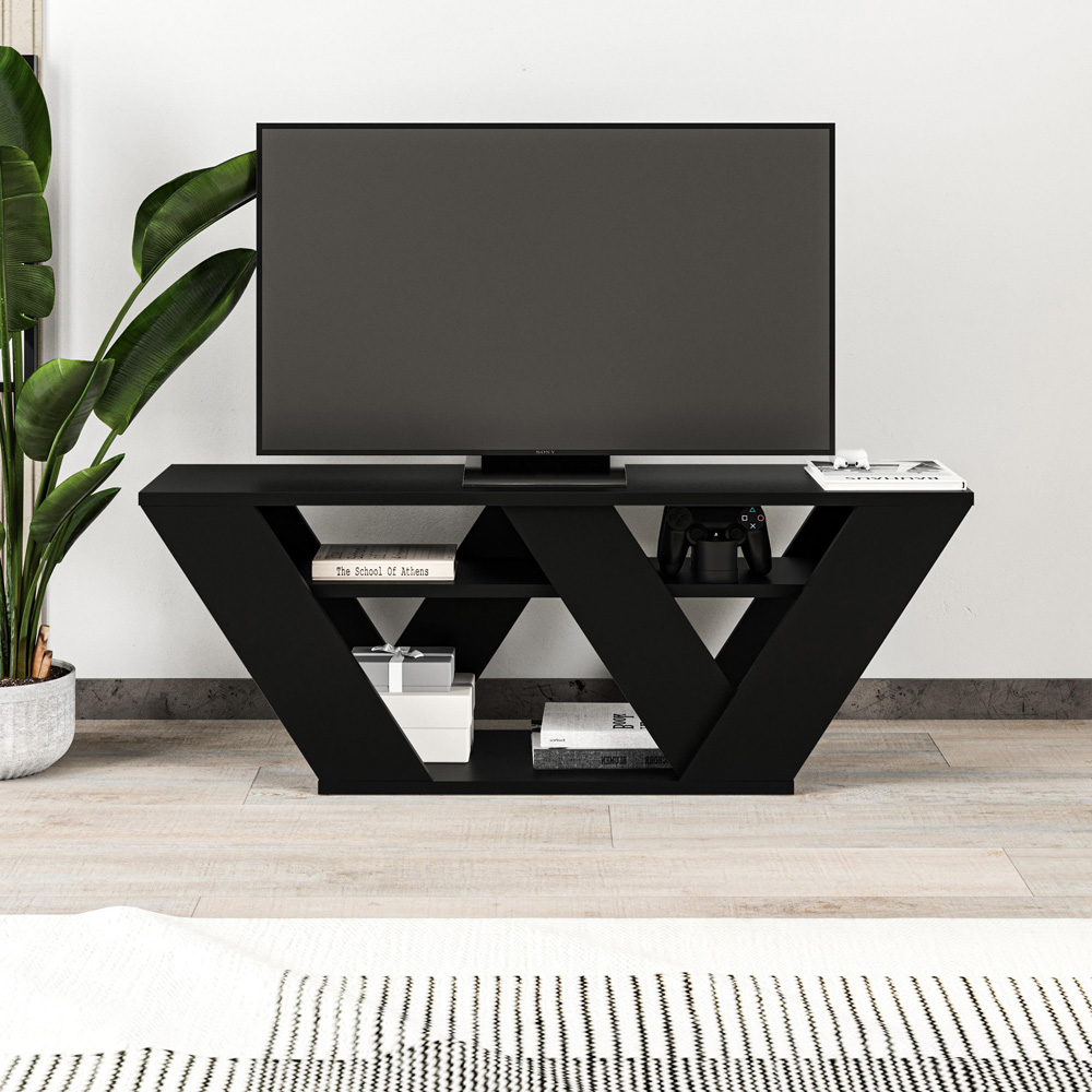 Decortie Pipralla 2 Shelf Black Bute Effect Modern TV Unit Image 5