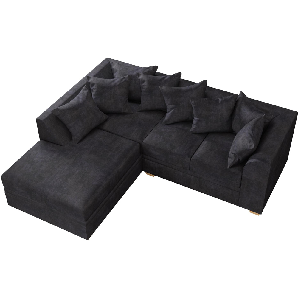 Modo 3 Seater Ebony Plush Velvet Left Hand Scatter Back L-Shape Corner Sofa Image 4