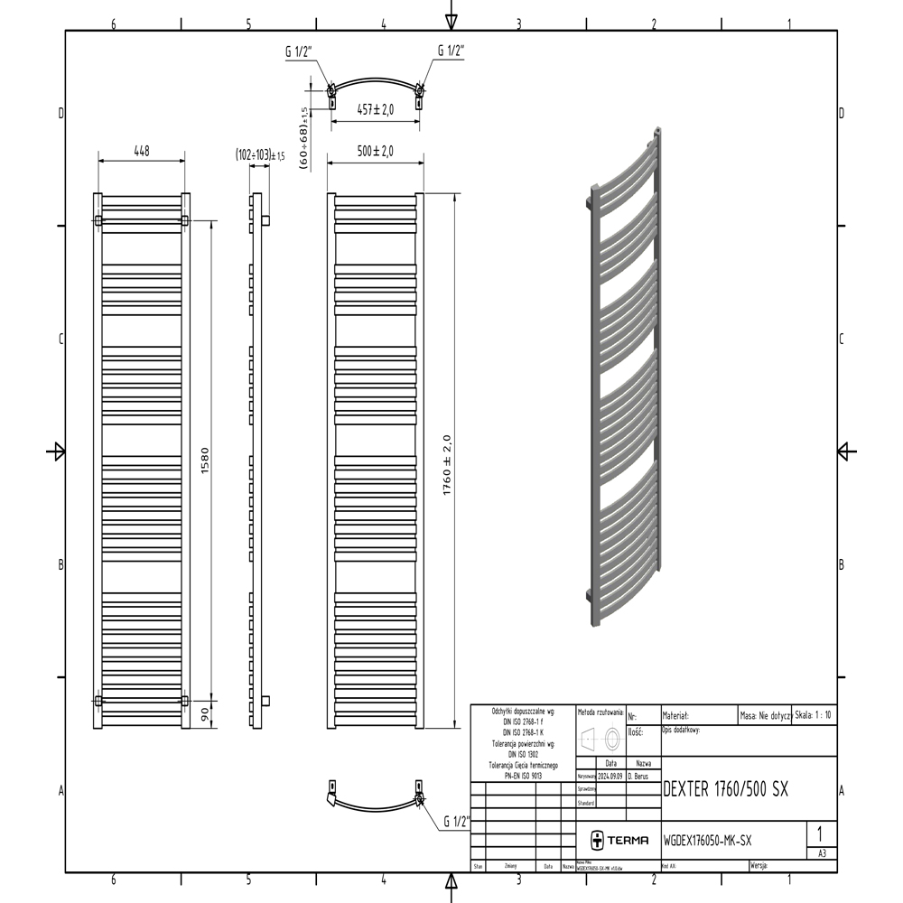 Terma Dexter E Matt Black Electric Towel Rail 1760 x 500mm Image 8