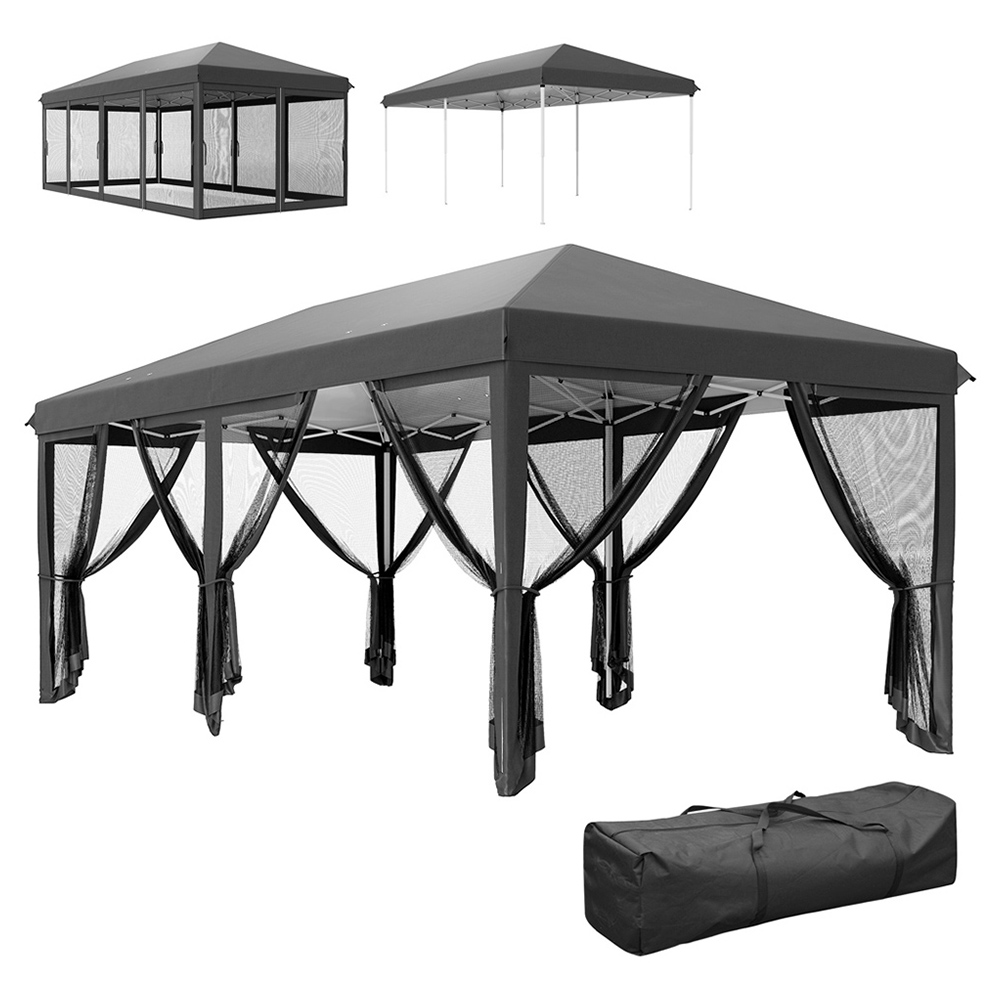 Outsunny 6 x 3m Black Canopy Tent with 6 Removable Sidewalls Image 2