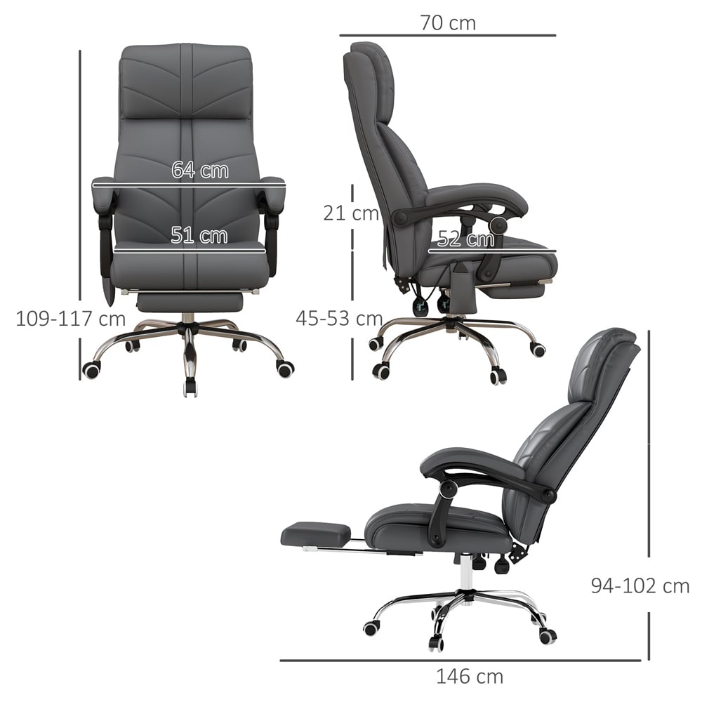 Portland Grey PU Leather Vibration Massage and Heat Office Chair with Footrest Image 9