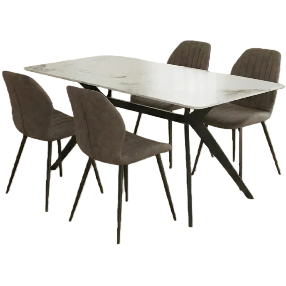 Indoor Living Jaydn 4 Seater Leather Marble Top Dining Set Grey Image 2