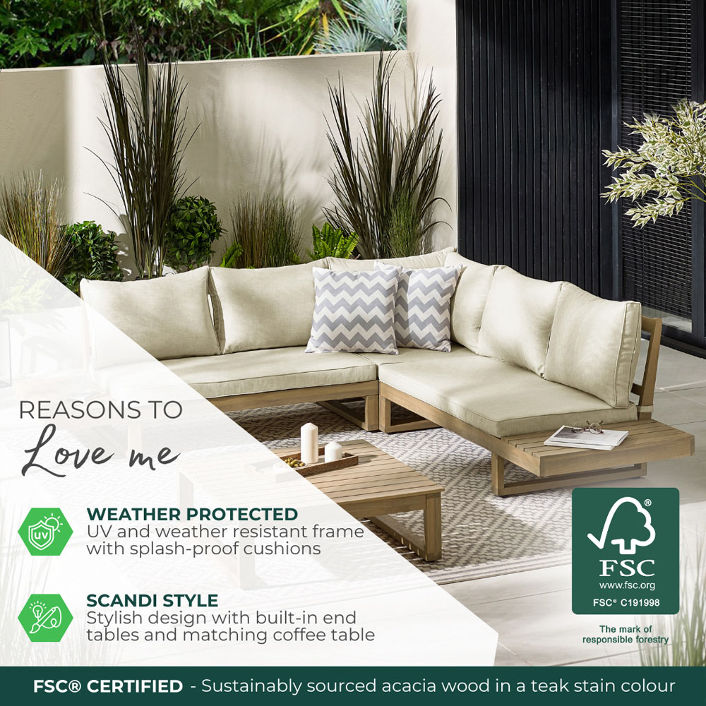 Furniturebox Sardinia 6 Seater Natural Oak Effect Wood Outdoor Sofa Set Image 7