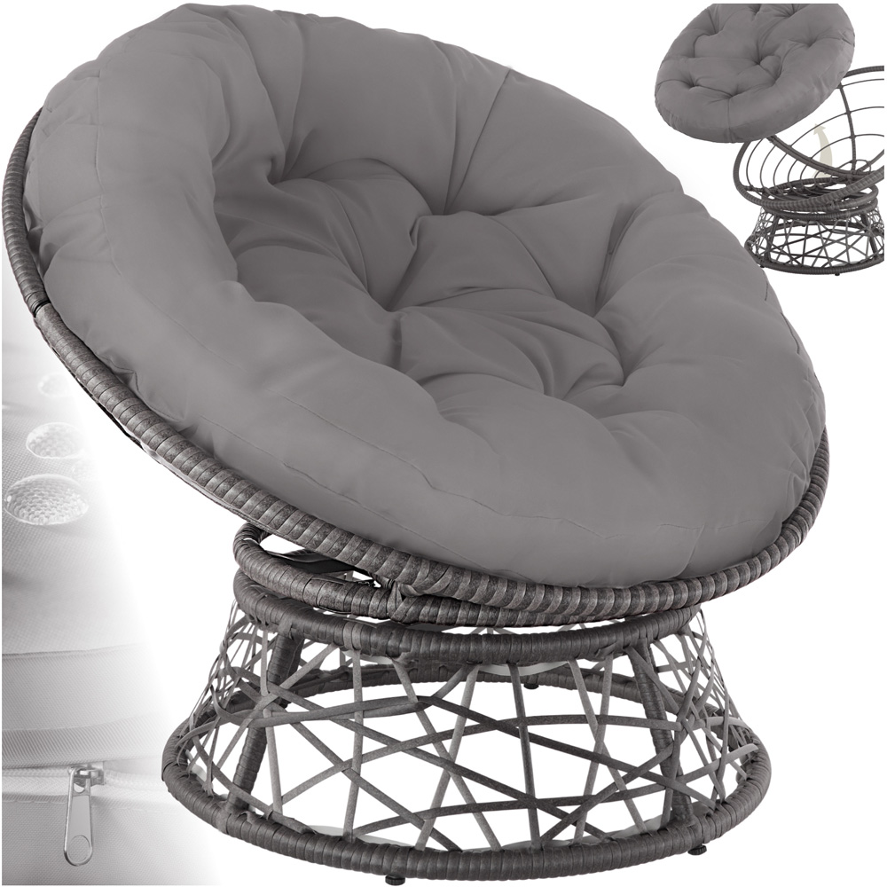 tectake Gargano Grey Polyrattan Rattan Rotatable Garden Chair with Round Cushion Image 2