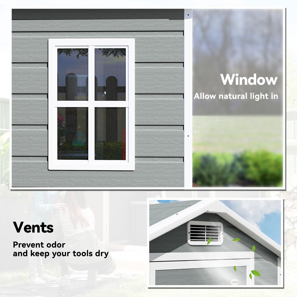 Outsunny 4 x 3ft Light Grey Apex Small Garden Shed with Built-In Floor Image 4