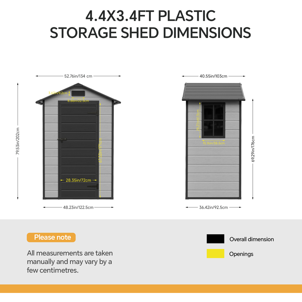 Living and Home 4.4 x 3.4ft Smokey Grey and Black Wood Grain Garden Storage Shed with Window Image 9