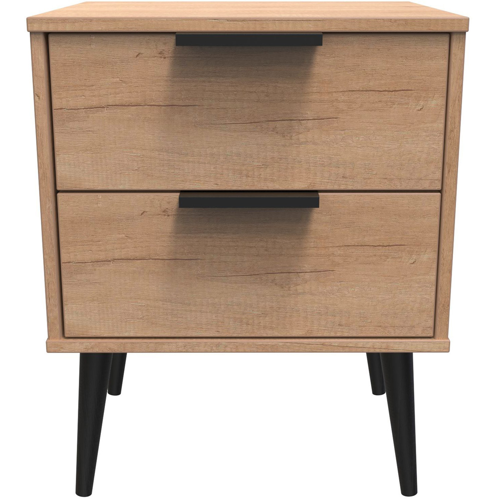 Crowndale Hong Kong 2 Drawer Nebraska Oak Compact Bedside Cabinet Ready Assembled Image 2