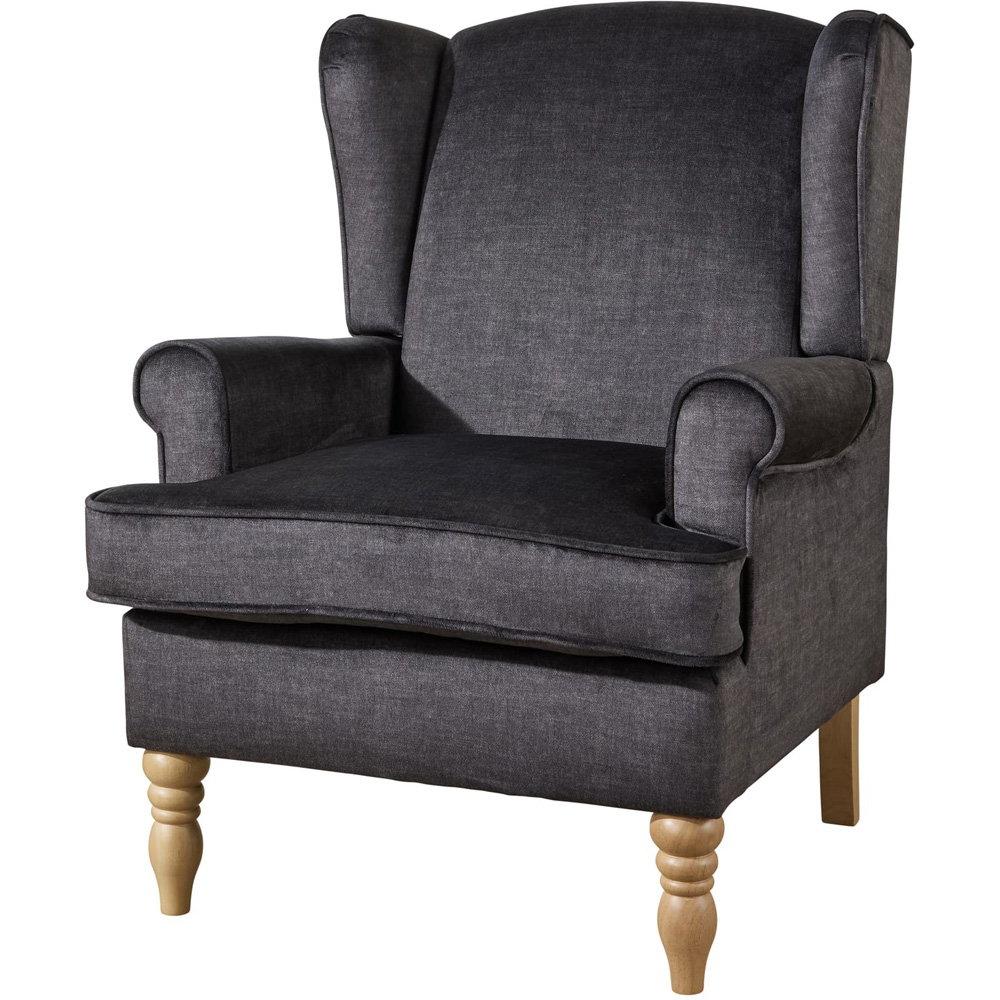Home Source Helena Charcoal Wingback Armchair with Wooden Legs Image 2