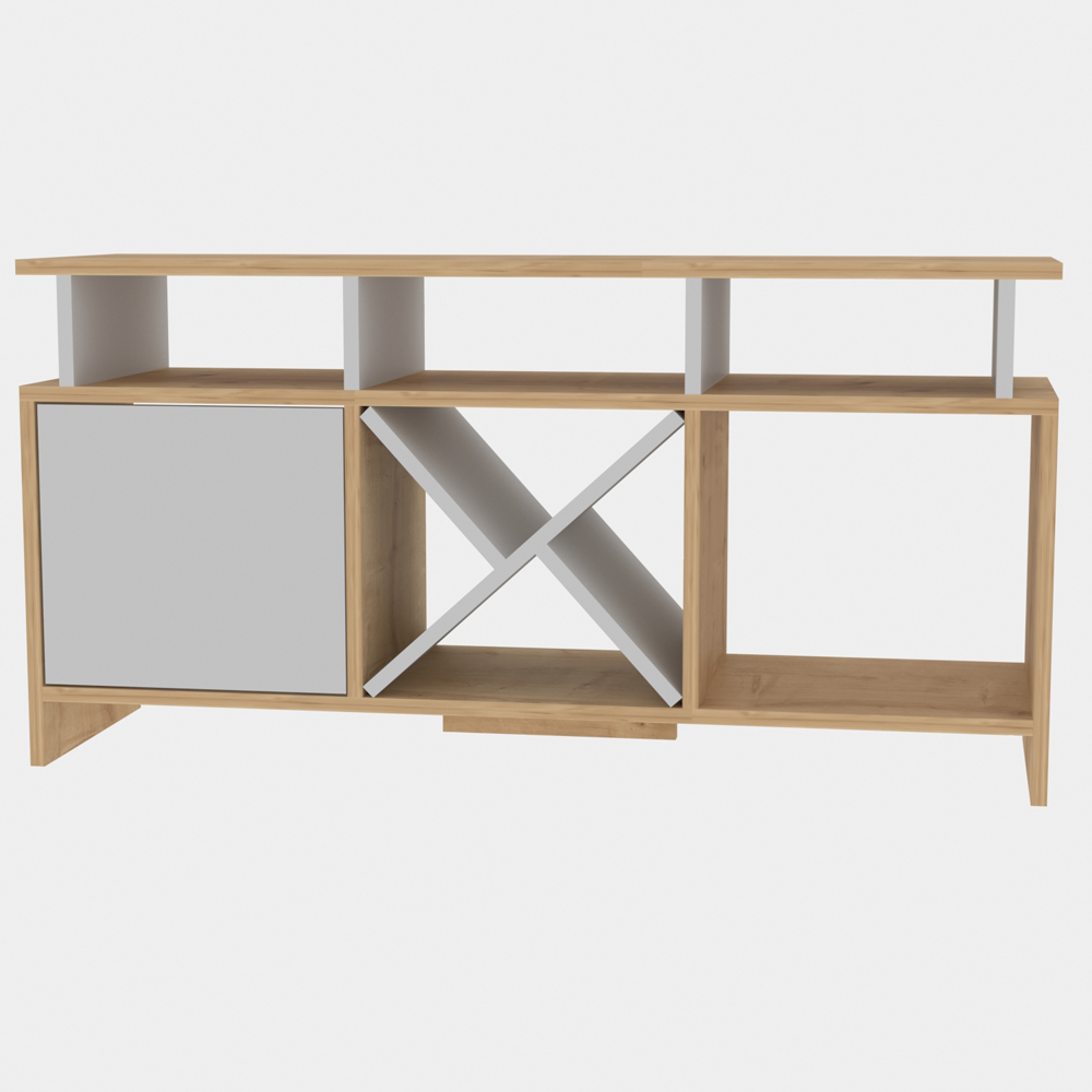 Decorotika Aurburn Single Door 8 Shelf Sapphire Oak and White TV Unit Image 2